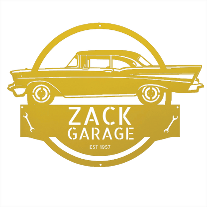 Yellow / 12 1957 Bel Air Garage Sign – Personalized Metal Classic Car Wall Art for Dad’s Workshop