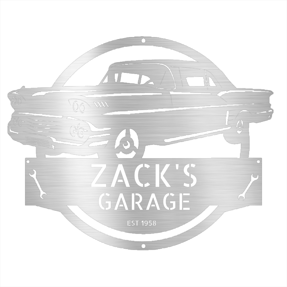 Silver / 12 1958 Chevrolet Impala Garage Sign