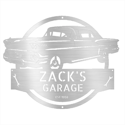 Silver / 12 1958 Chevrolet Impala Garage Sign