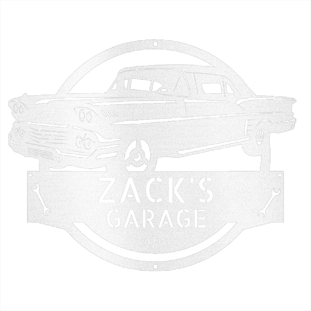 White / 12 1958 Chevrolet Impala Garage Sign