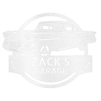 White / 12 1958 Chevrolet Impala Garage Sign