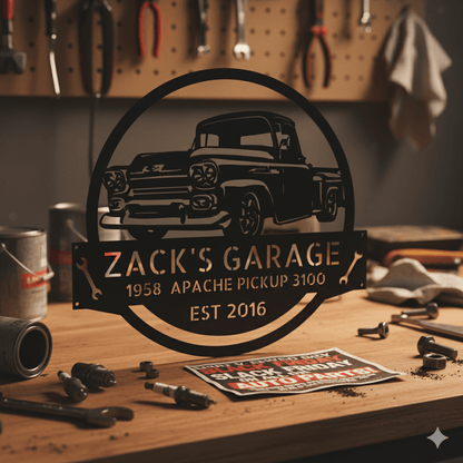 1958 Chevy Apache Metal Sign – Personalized Garage Wall Art for Dad
