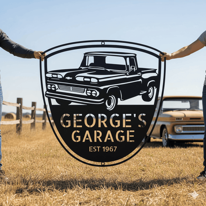 1960 Chevy C10 Metal Garage Sign | Personalized Classic Truck Wall Art – Gift for Dad or Collectors