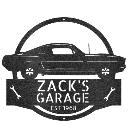 Black / 12 1966 Mustang Shelby Garage Sign – Personalized Metal Garage Wall Art for Car Lovers