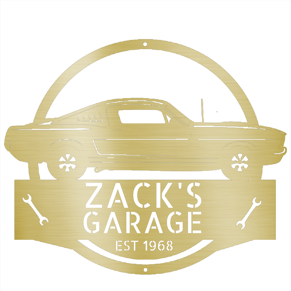 Gold / 12 1966 Mustang Shelby Garage Sign – Personalized Metal Garage Wall Art for Car Lovers