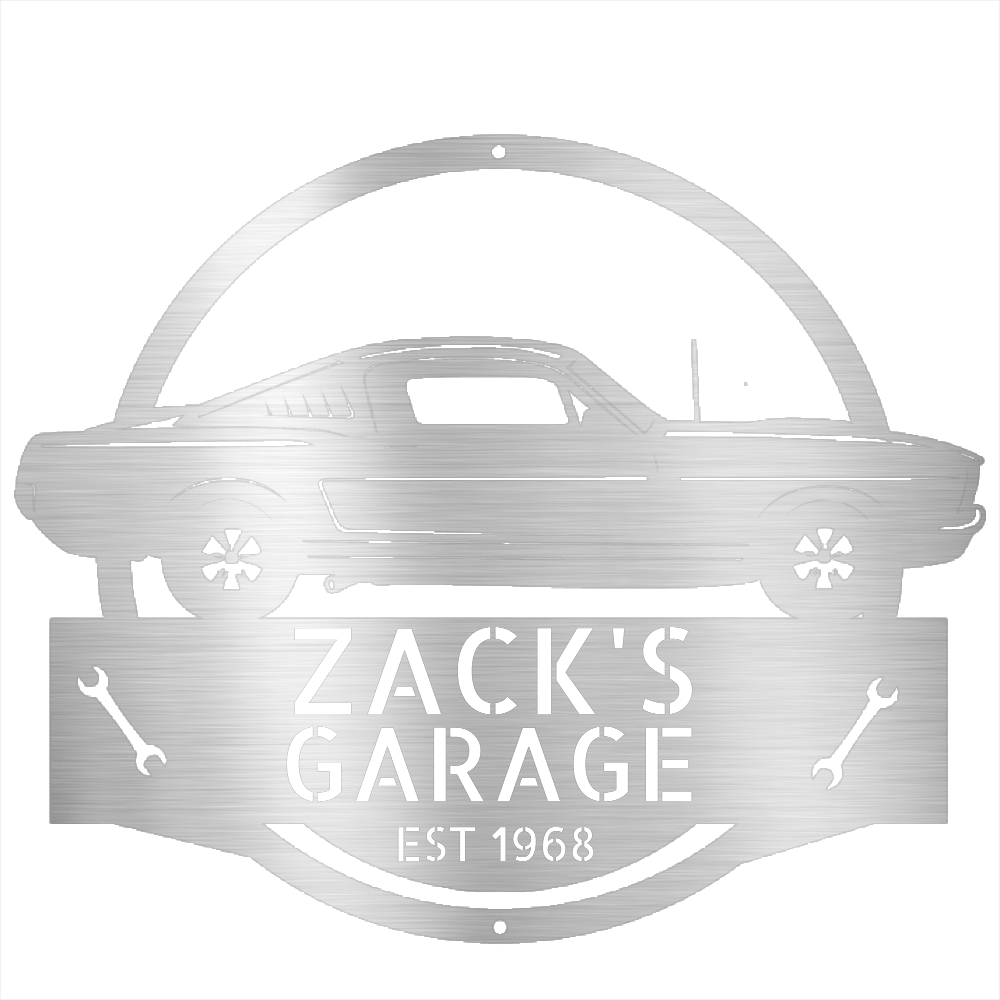 Silver / 12 1966 Mustang Shelby Garage Sign – Personalized Metal Garage Wall Art for Car Lovers