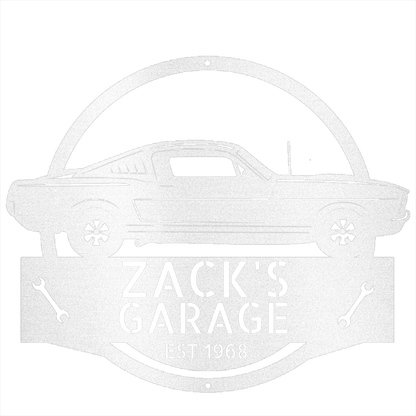 White / 12 1966 Mustang Shelby Garage Sign – Personalized Metal Garage Wall Art for Car Lovers