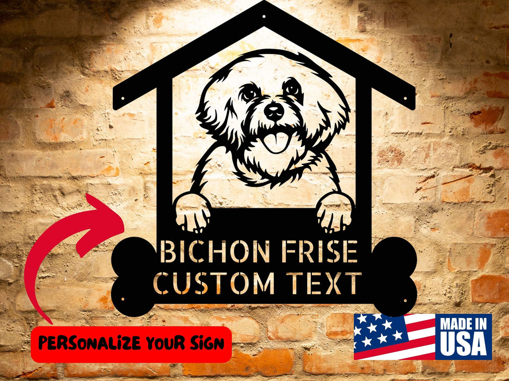 Custom BICHON FRISE SIGN, Personalized Bichon Frise Wall Art, Custom Dog Welcome Sign Steel Monogram Wall Art, Dog Lovers Gift - Wall Art