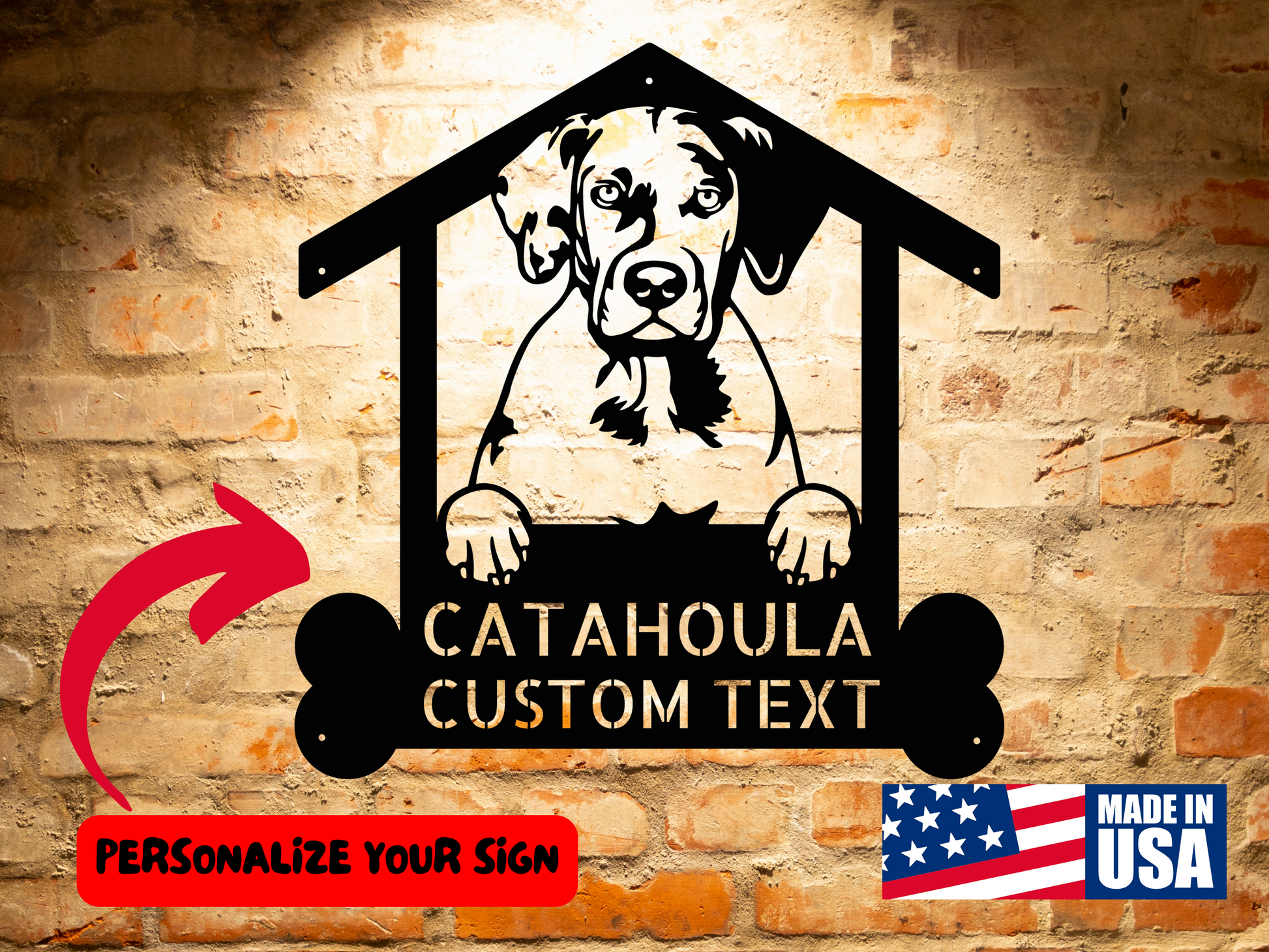 A Personalized Catahoula Dog Home Decor Sign, Customizable Dog Owner Wall Decor Gift, Pet House Name Sign, Pet House Decor featuring Catahoula dog.