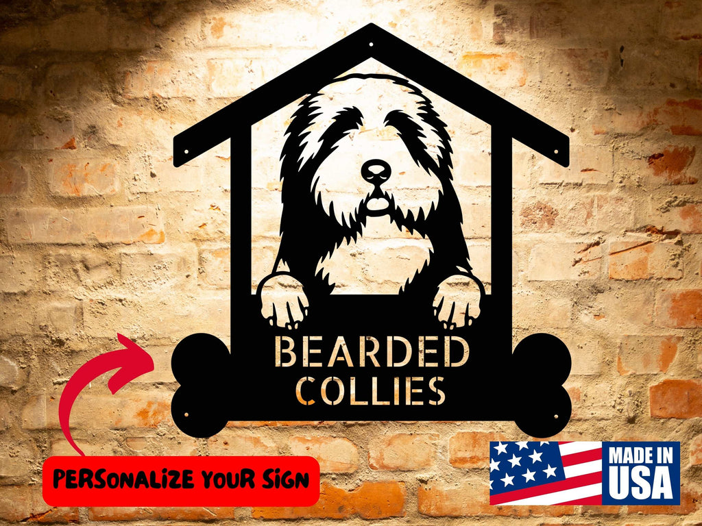 Bearded Collies Custom Dog Breed Metal Sign - Personalized Welcome Sign for Dog Lovers - Dog Address Sign - Unique Dog Wall Art.