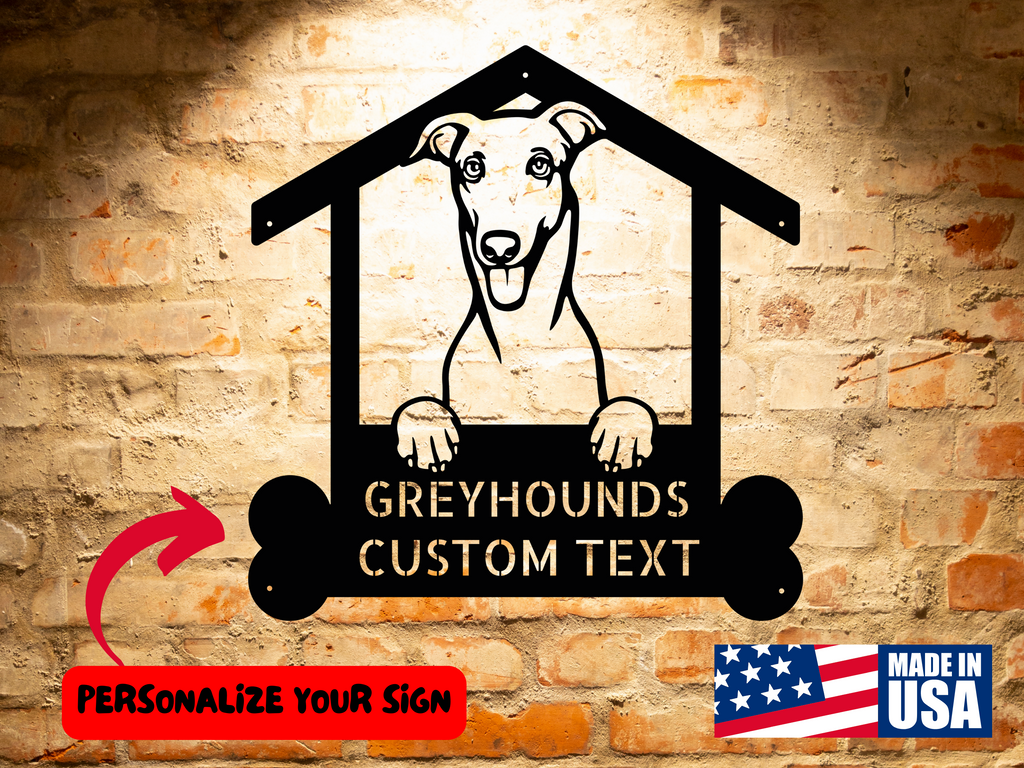 A personalized GREYHOUNDS Breed Metal Wall Decor featuring the GREYHOUNDS breed.