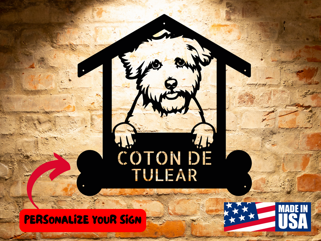 Personalized Coton de Tulear Dog Name Sign for dog lovers featuring the Coton de Tulear breed.