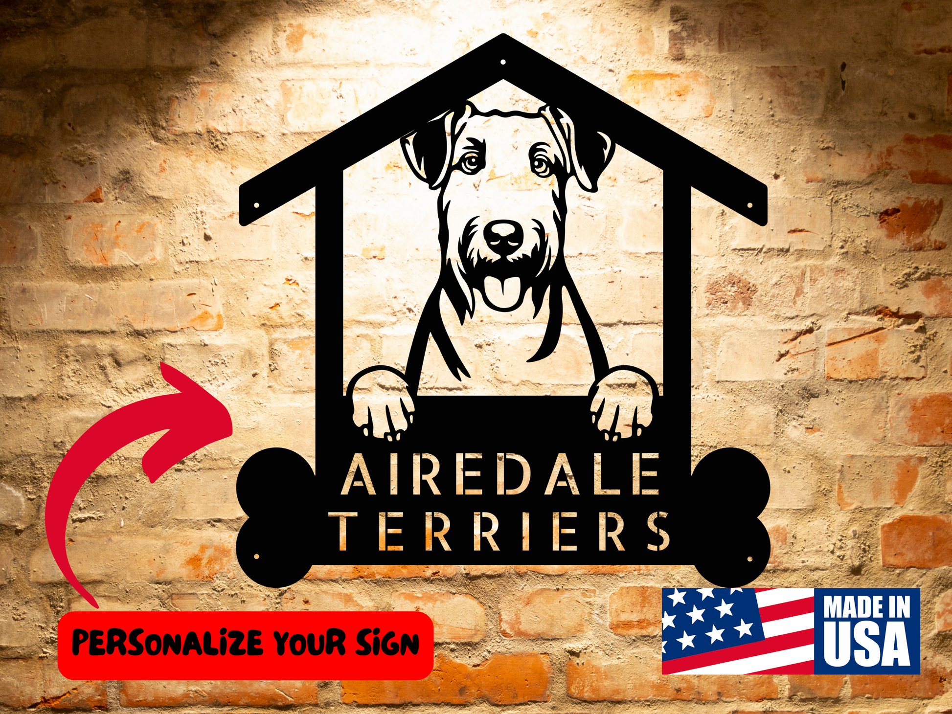 Airedale terriers AIREDALE TERRIERS 2- Custom Dog Breed Metal Sign - Personalized Welcome Sign for Dog Lovers - Dog Address Sign - Dog Wall Art- Unique Gift for Dad.