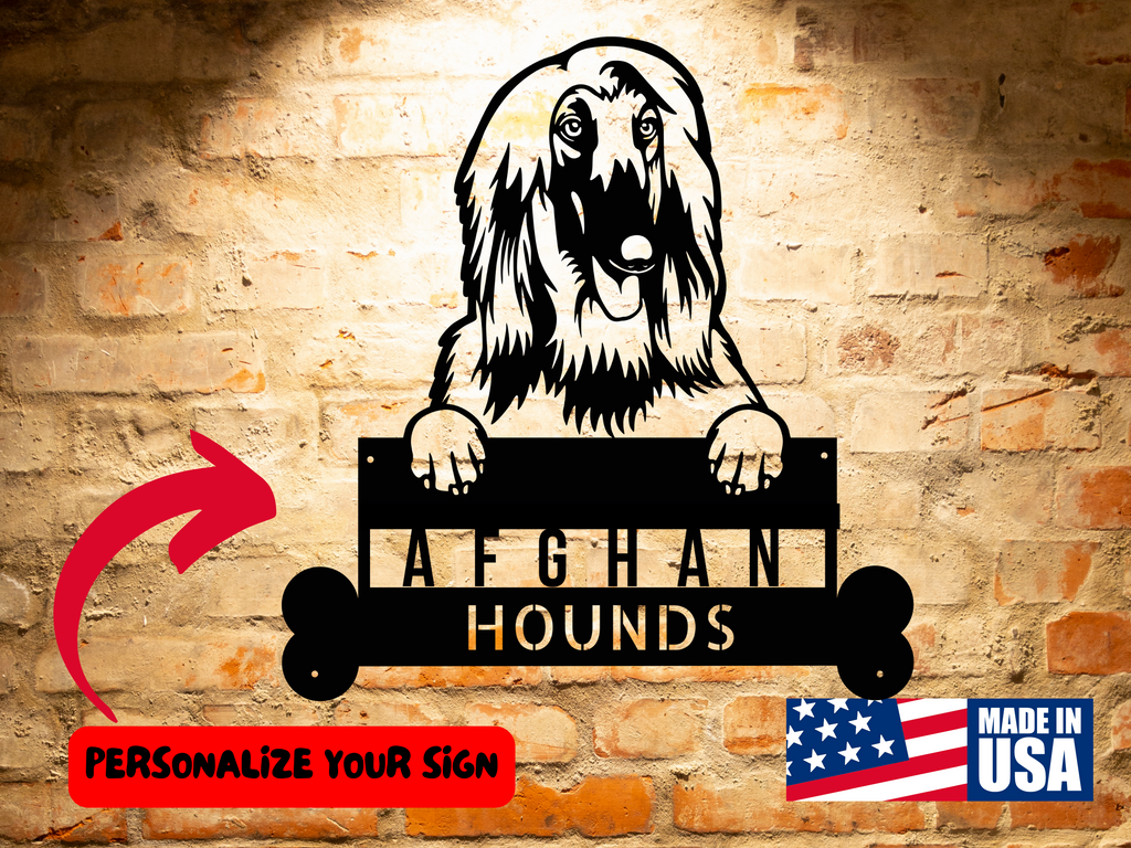 AFGHAN HOUNDS - Custom Dog Breed Metal Sign - Personalized Welcome Sign for Dog Lovers - Dog Address Sign - Dog Wall Art- Unique Gift for Dad
