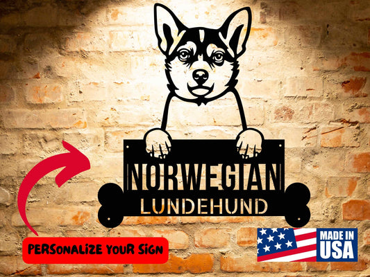 Personalized Norwegian Lundehund dog door sign.