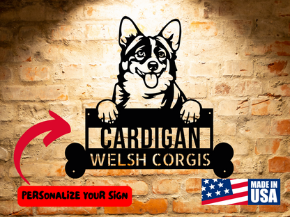 This personalized Cardigan Welsh Corgi Dog Name Sign serves as a delightful piece of wall art for admirers of this charming dog breed.