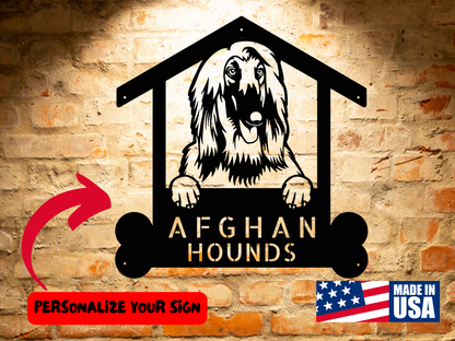 AFGHAN HOUNDS 2 - Custom Dog Breed Metal Sign - Personalized Welcome Sign for Dog Lovers - Dog Address Sign - Dog Wall Art- Unique Gift for Dad dog house sign.