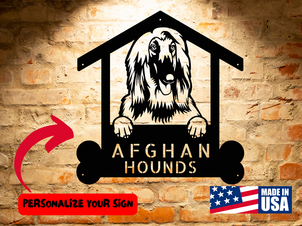 AFGHAN HOUNDS 2 - Custom Dog Breed Metal Sign - Personalized Welcome Sign for Dog Lovers - Dog Address Sign - Dog Wall Art- Unique Gift for Dad dog house sign.