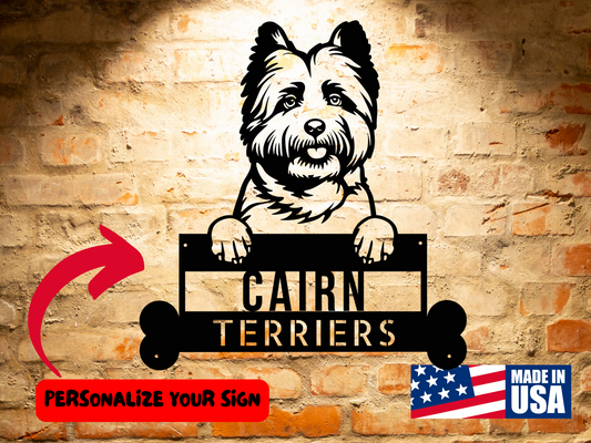 A Personalized Cairn Terrier Home Decor sign, perfect for Home Decor.