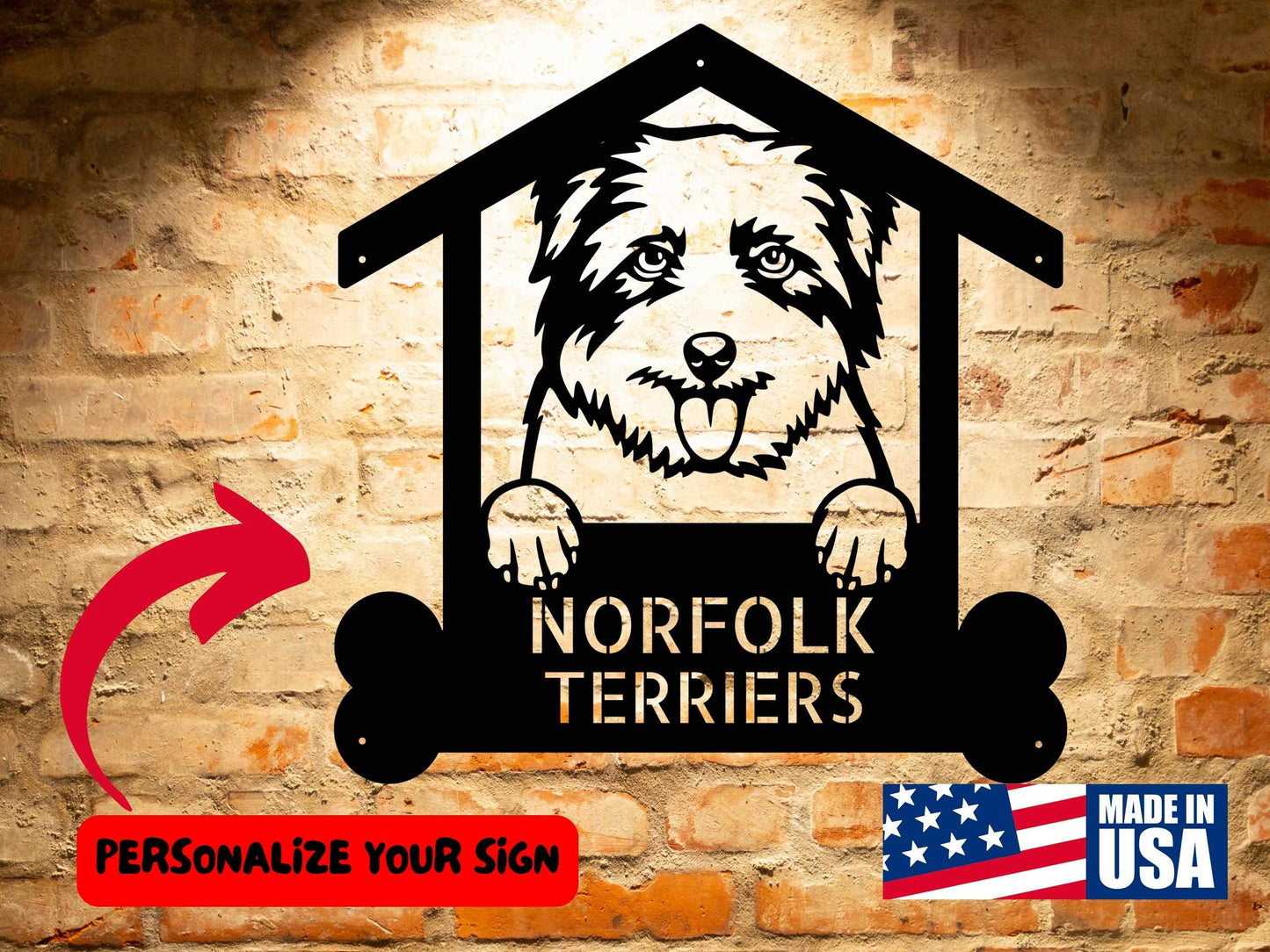 A Norfolk Terrier Dog Sign | Custom Steel Monogram Wall Art - Handcrafted Dog Lover Gift with a nativity scene on it.