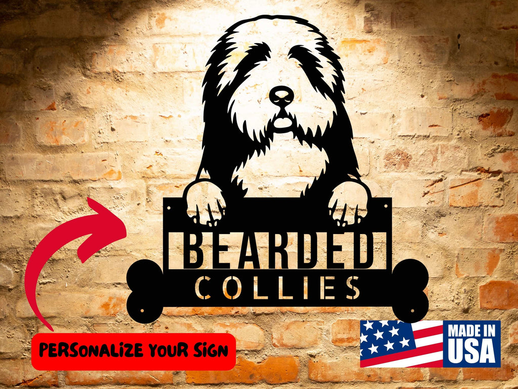Bearded Collies Custom Dog Breed Metal Sign - Personalized Welcome Sign for Dog Lovers - Dog Address Sign - Unique Dog Wall Art logo.