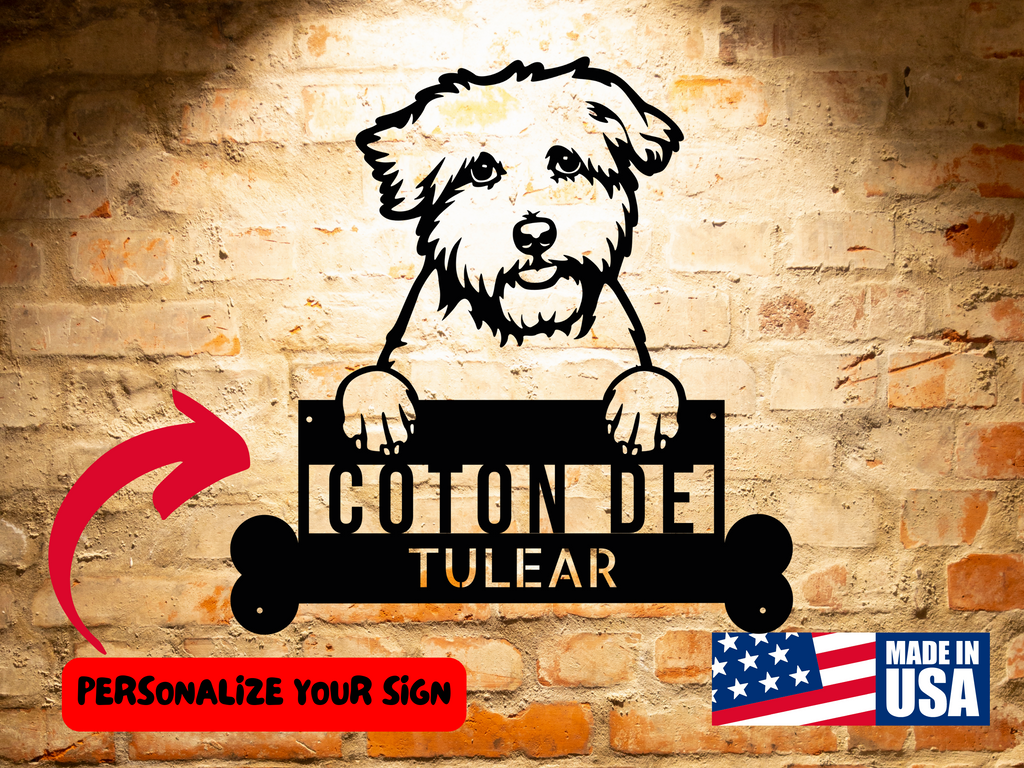 Custom Coton de Tulear Dog Name Sign, Personalized Dog Wall Art, Custom Animal Steel Monogram Home Decor, Pet Lover Gift.