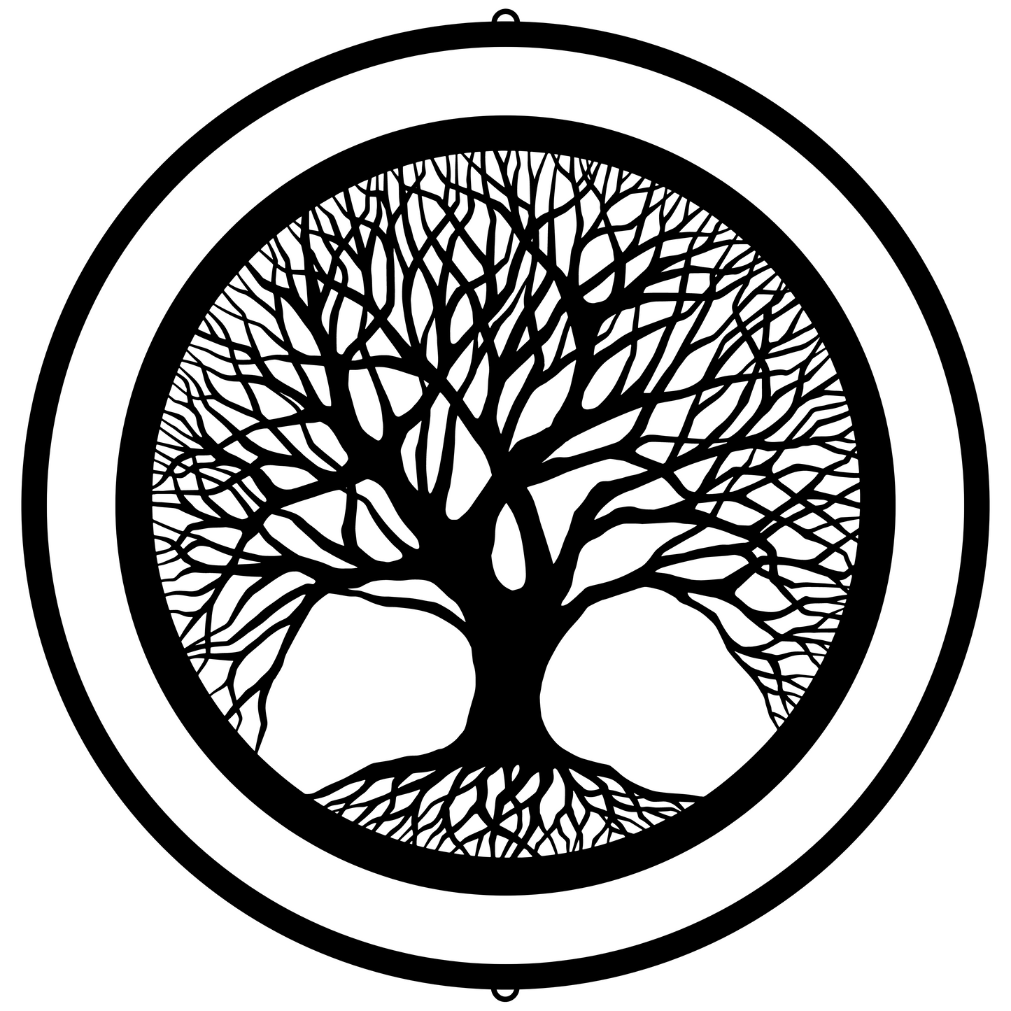 a black and white picture of a tree in a circle