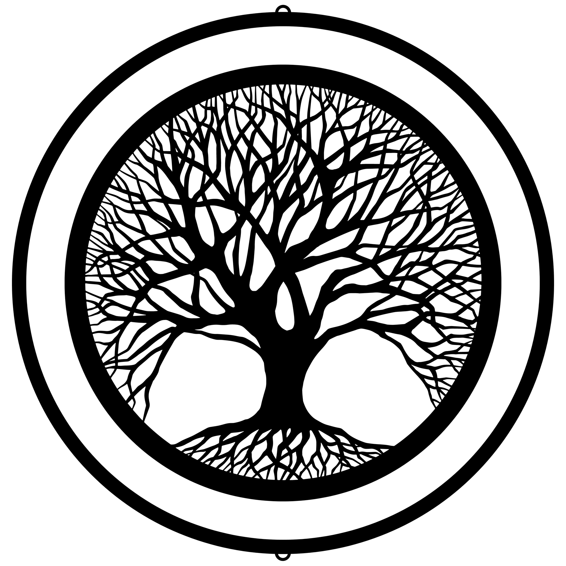 a black and white picture of a tree in a circle