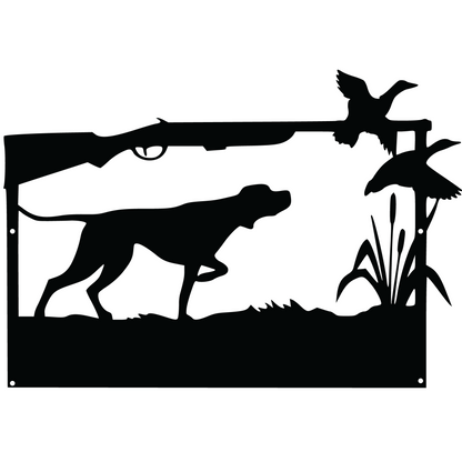 a black and white silhouette of a dog with a gun