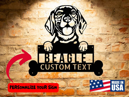 Beagle DOG - Custom Dog Breed Metal Sign - Personalized Welcome Sign for Dog Lovers - Dog Address Sign - Unique Dog Wall Art custom text sign.