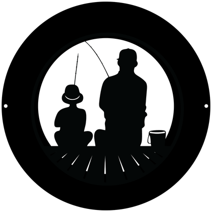 a silhouette of a man and a woman fishing