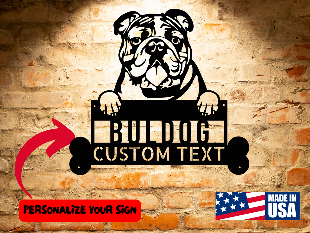 Customized Bulldog Name Sign: Create a unique and charming addition to your home decor with this custom text sign.