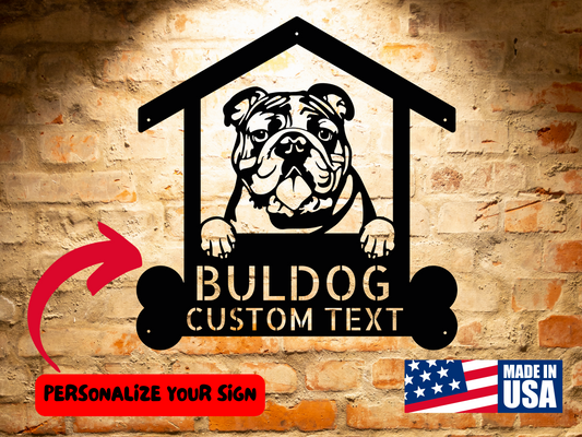 Personalized Bulldog Dog Name Sign, Customized Pet Steel Monogram Wall Art Home Decor, Animal Lovers Gift Bulldog Sign.