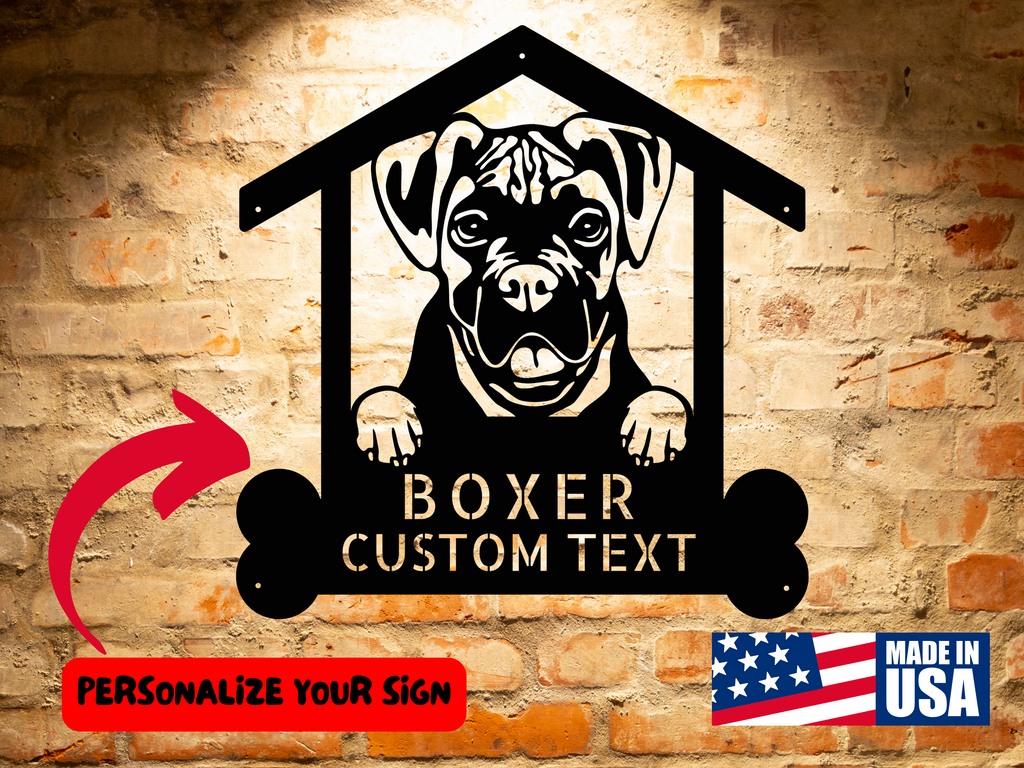 A Personalized Boxer Dog Sign with custom text.