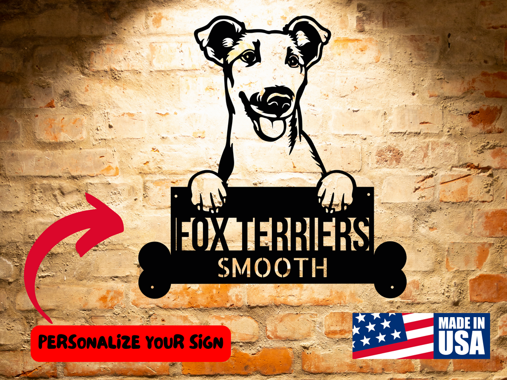 This is a Customized Smooth Fox Terriers Dog Name Sign, Personalized Dog Wall Art Decor, Unique Pet Home Decor, Animal Wall Sign featuring Smooth Fox Terriers.