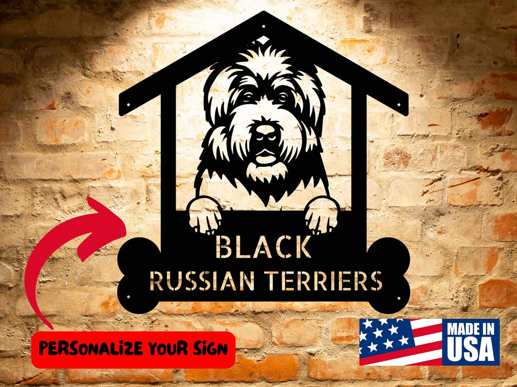 Stylish custom black russian terrier metal sign for home decor.