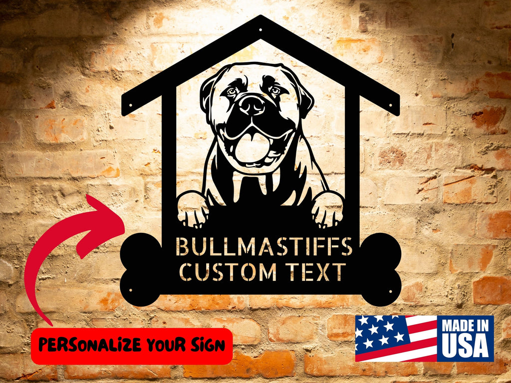 Personalized Bullmastiff Dog Sign, Custom Dog Wall Art, Unique Home Accent, Customized Gift for Bullmastiff Admirers - custom text.