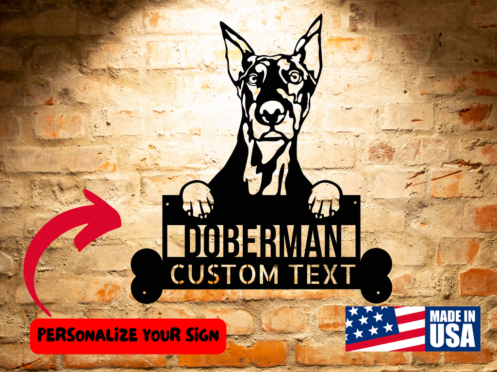 This is a Personalized Doberman Dog Sign, Unique Gift for Doberman Lovers, Custom Dog Breed Wall Art Home Decor, Pet Lovers Gift.