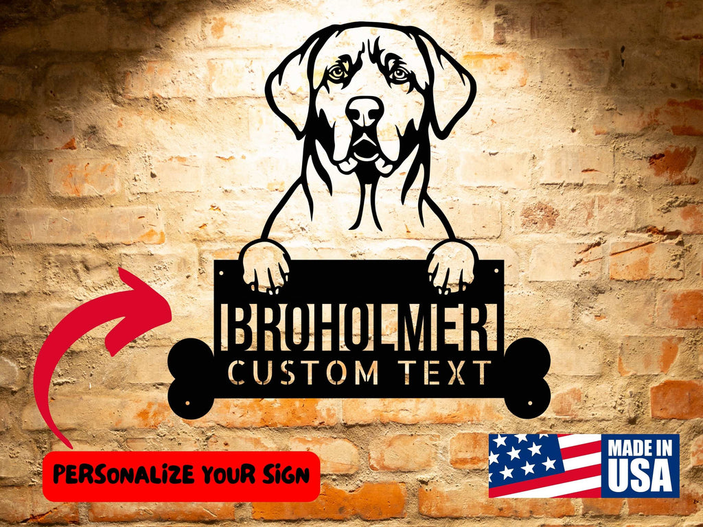 A personalized Broholmer Dog Sign featuring the Broholmer breed, with custom text option available.