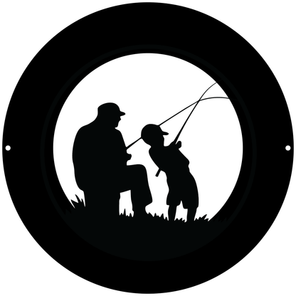 a black and white silhouette of a man and a child