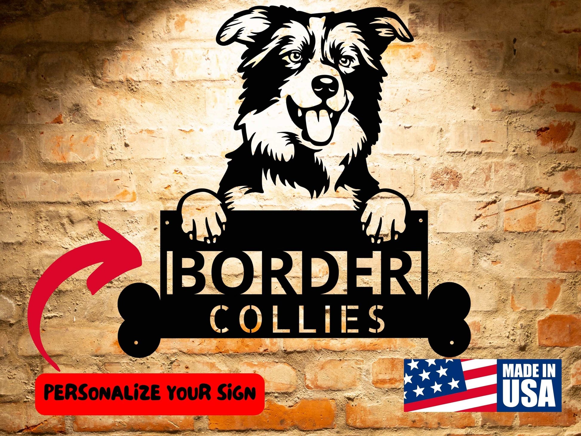 A Border Collie dog with a Personalized Dog Border Collie Lover Gift, Personalized Dog Monogram Sign, Custom Artwork for Border Collie Enthusiasts.