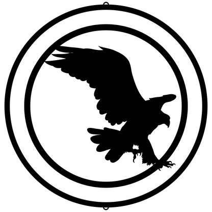 a black and white silhouette of an eagle in a circle