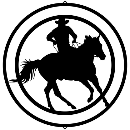 a cowboy riding a horse in a circle