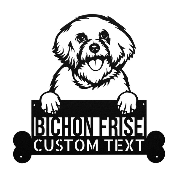 A personalized Bichon Frise Dog Sign with a sign that says Bichon Frise custom text.