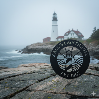 Wall Art CUSTOMIZED LIGHTHOUSE SIGN - Lighthouse Monogram Steel Sign Home Decor