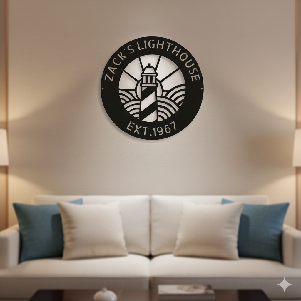 Wall Art CUSTOMIZED LIGHTHOUSE SIGN - Lighthouse Monogram Steel Sign Home Decor