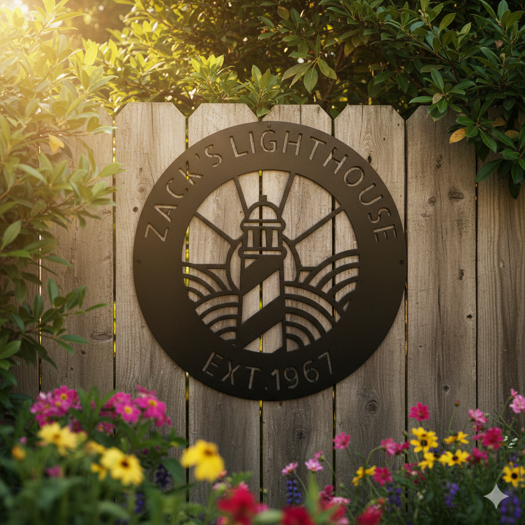 Wall Art CUSTOMIZED LIGHTHOUSE SIGN - Lighthouse Monogram Steel Sign Home Decor