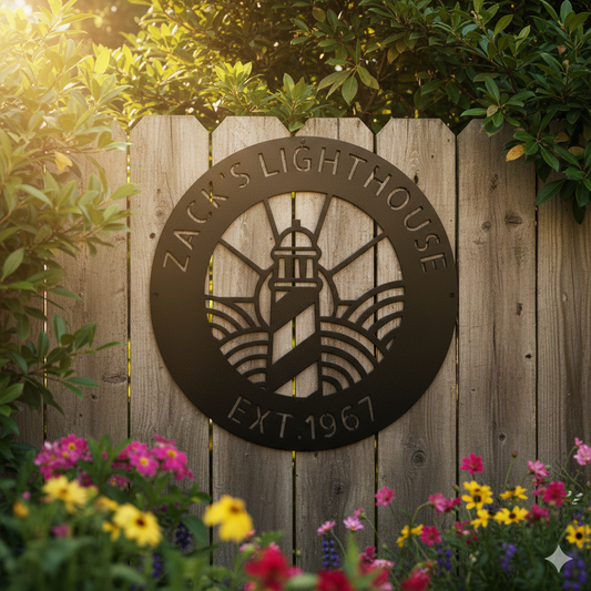 Wall Art CUSTOMIZED LIGHTHOUSE SIGN - Lighthouse Monogram Steel Sign Home Decor