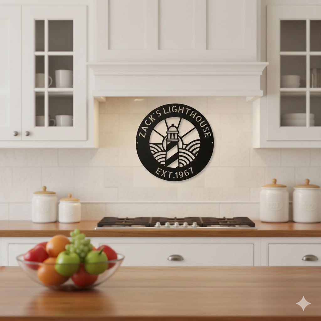 Wall Art CUSTOMIZED LIGHTHOUSE SIGN - Lighthouse Monogram Steel Sign Home Decor