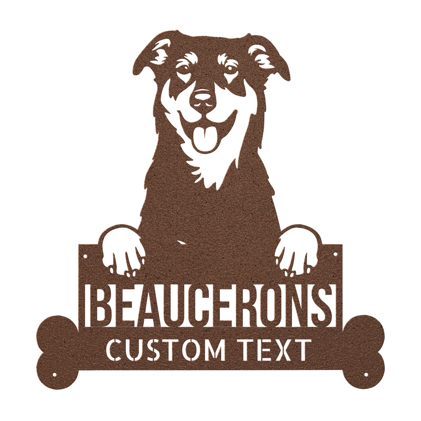 Enhance your home decor with a Personalized BEAUCERONS Custom Dog Metal Sign - Unique Dog Wall Art for Dog Lovers - Customizable Dog Address Sign - Premium Metal Home Decor featuring a dog.